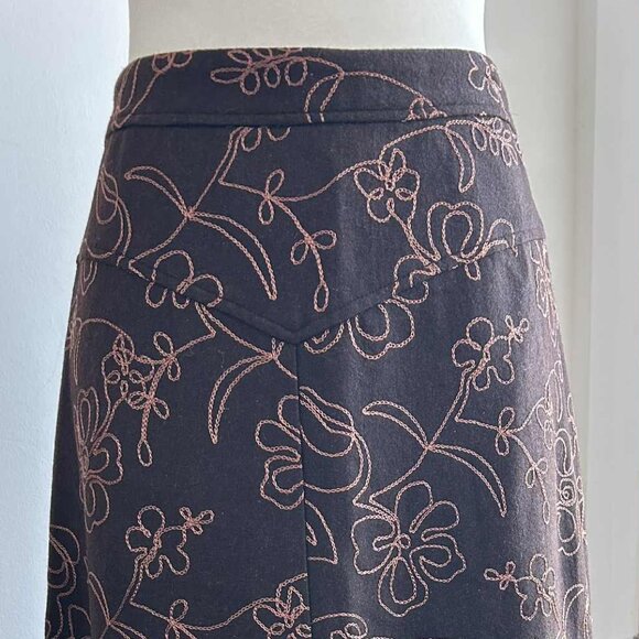 Bob Mackie Dresses & Skirts - Vintage Bob Mackie Chocolate Wool Floral Embroidered A-Line Midi Skirt – US 4